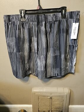 Calvin Klein Men's Black and White Striped Swim Trunks